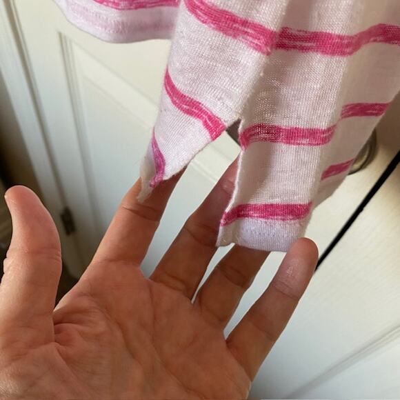 Tommy Bahama Linen V-Neck Sleeveless Burnout Top Pink White Stripe Women's XS/TP - Picture 6 of 10